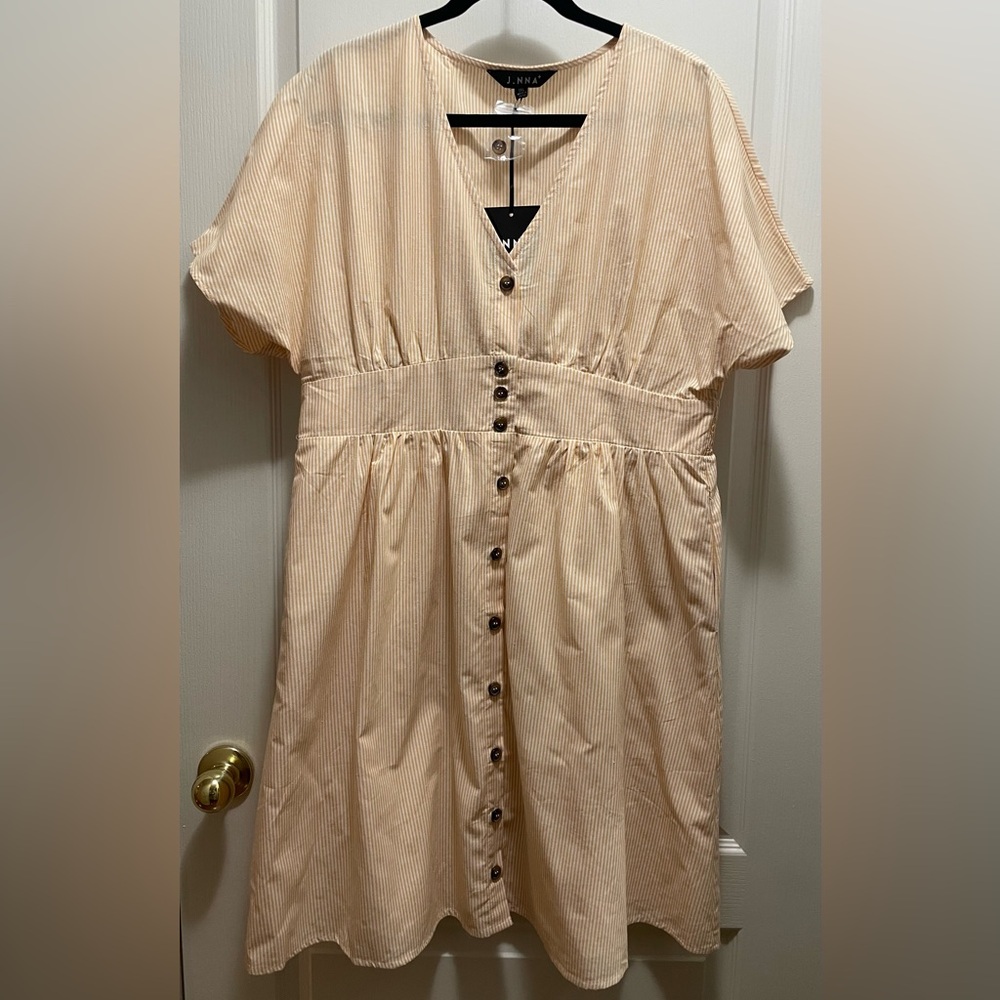 NWT J.NNA Women’s Summer A-line dress. Yellow and white stripes. Size 1XL
